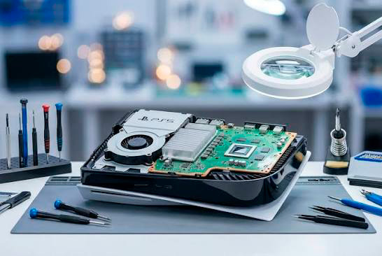 Console de videogame em manutenção técnica